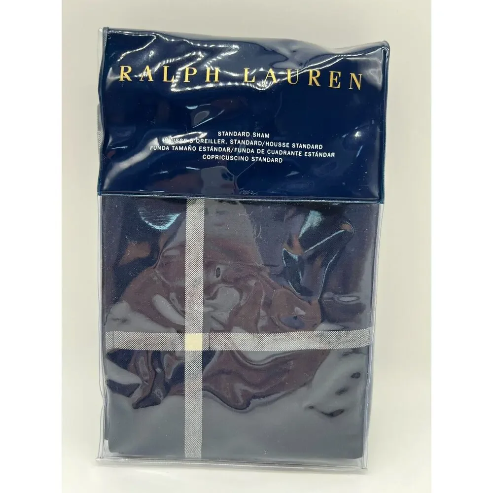 Ralph Lauren Home Equestrian Windowpane Sham Navy Standard Sham NEW $185*